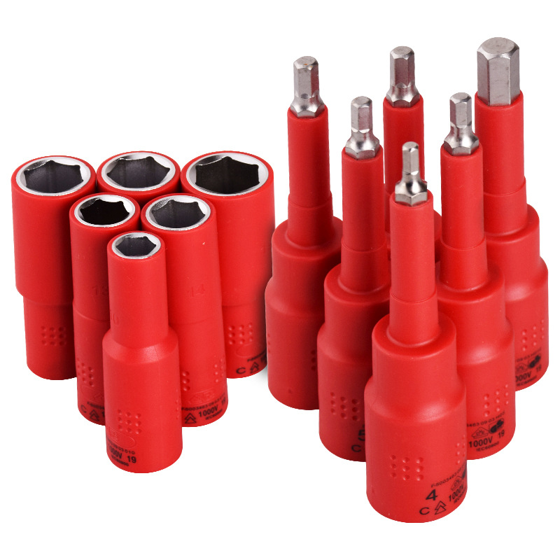 台湾进口1000V绝缘3/8加长六角套筒内六角旋具套筒4-10MM安全认证