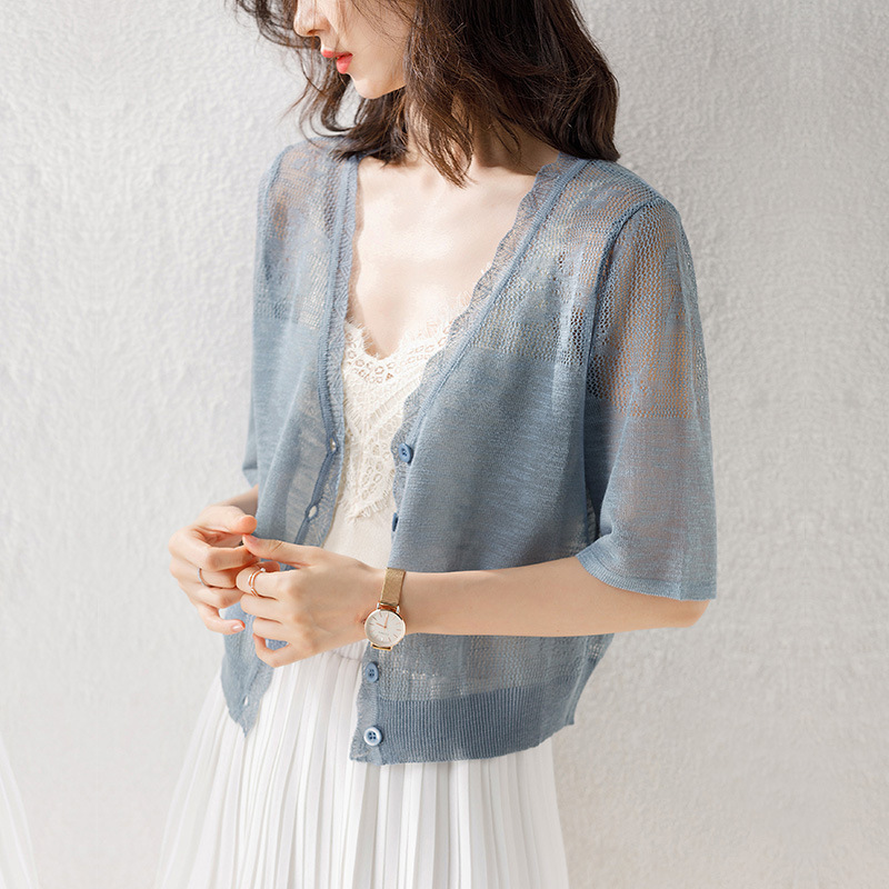 Summer Knitted Cardigan Summer Clothes 2021 New Women's Thin Outer Short-sleeved Ice Silk Sunscreen Coat with Skirt Shawl Summer Knitted Cardigan Summer Clothes 2021 New Women's Thin Outer Short-sleeved Ice Silk Sunscreen Coat with Skirt Shawl
