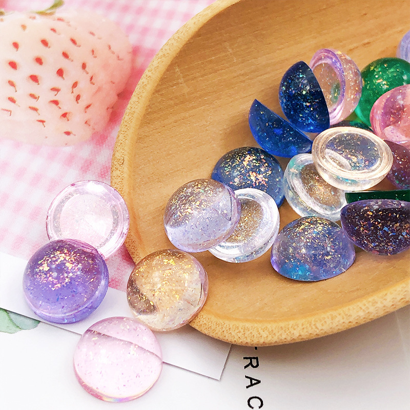 Resin round ring flat bottom Starry Sky Magic color earrings accessories hairpin hairpin inlay handmade diy material wholesale