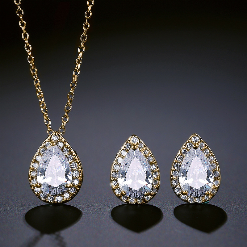 RAKOL moda europea y americana clásico popular gota de agua collar pendientes conjunto de dos piezas con incrustaciones de circón AAA traje de joyería