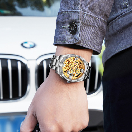 Men's watch fashion large dial fully automatic mechanical watch steel band trendy men's watch foreign trade cross-border watch male dropshipping