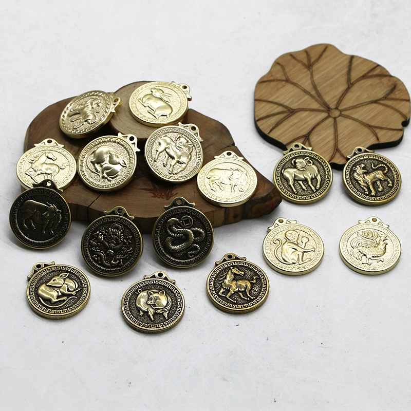Brass copper keychain, pendant, Chinese horoscope
