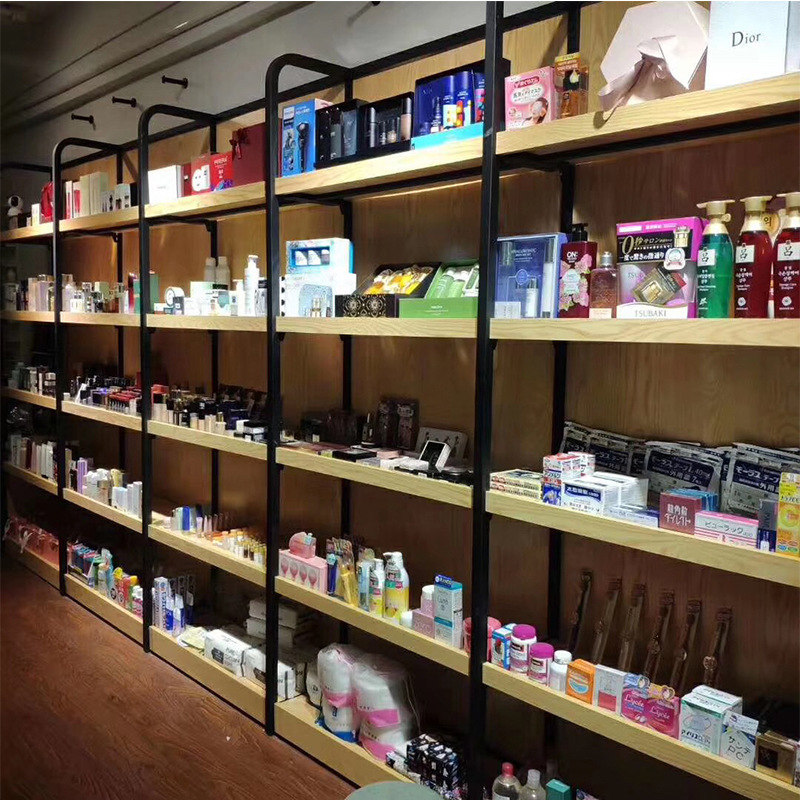 超市钢木货架 护肤医美产品展示架 面膜简易货架  单双面超市货架
