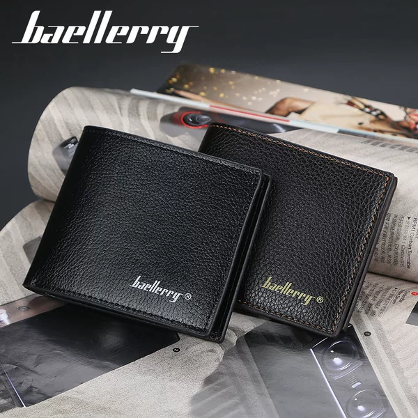 baellerry Men's Short Wallet Korean Litchi Pattern Open Soft Leather Small Wallet Simple Ticket Holder Wholesale
