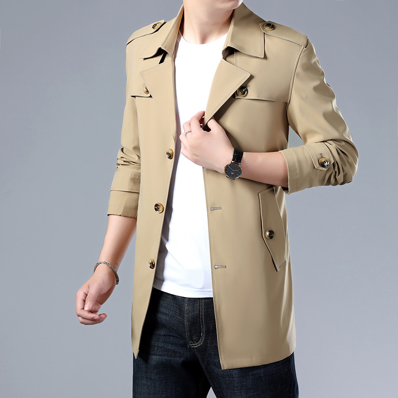 Gabardina fina de media longitud para hombre, estilo coreano, moderna y casual, para primavera y otoño, estilo británico, talla grande.