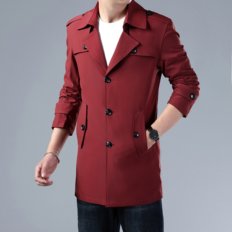 Gabardina fina de media longitud para hombre, estilo coreano, moderna y casual, para primavera y otoño, estilo británico, talla grande.
