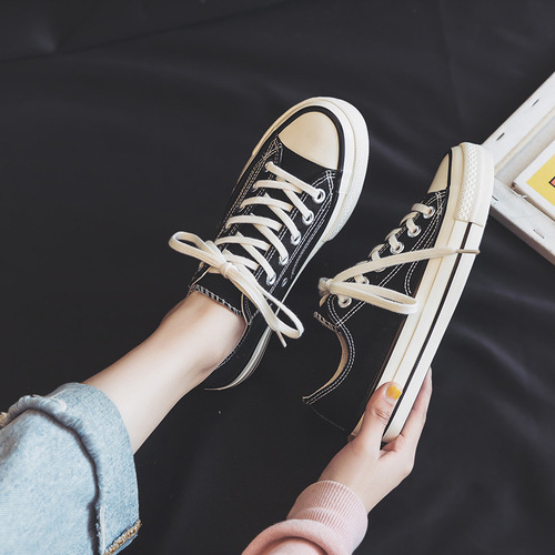 Versatile new style white canvas shoes for women  spring and summer students Korean version ulzzang sneakers Hong Kong style Ruian shoes