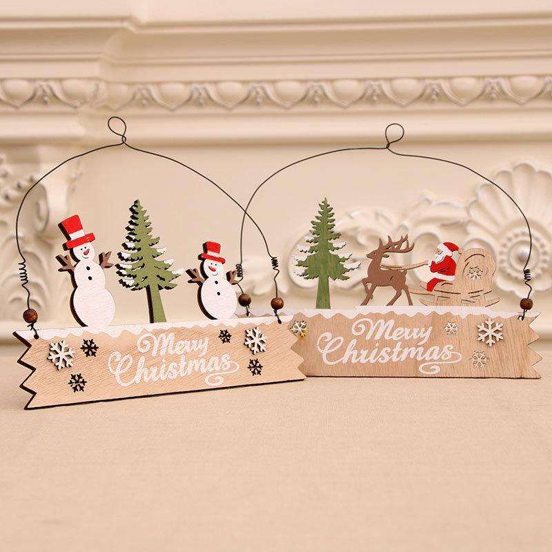 2020 nuevas decoraciones de Navidad carta de madera puerta colgante de pared tienda de la tarjeta de bienvenida pintado colgante