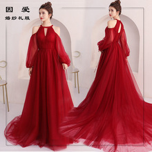 红色一字肩晚礼服女2025新款宴会时尚优雅派对礼服显瘦礼服