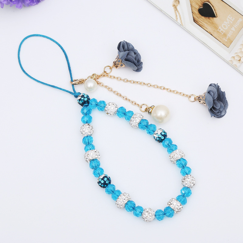 DIY Creative Crystal Mobile Phone Lanyard Girl's Short Clay Plaster Flower Bracelet Color Hanging Neck Mobile Phone Case Pendant
