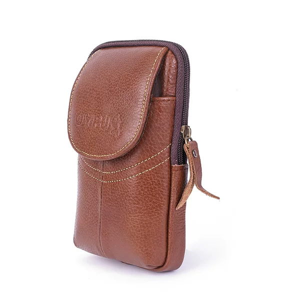 New Multifunctional Genuine Leather Phone Bag for Middle-Aged and Elderly Men, Waist-Mounted Belt Bag, Genuine Leather Phone Bag