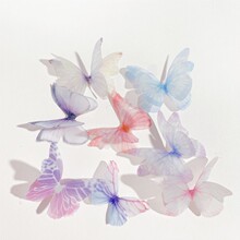 小红书铁丝蝴蝶装饰渐变纱花蛋糕围边厂家直销 薄纱蝴蝶蛋糕装饰