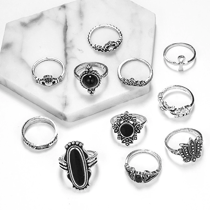(Cross-border trading), accessory, set, ring, European style, with gem, 11 pieces