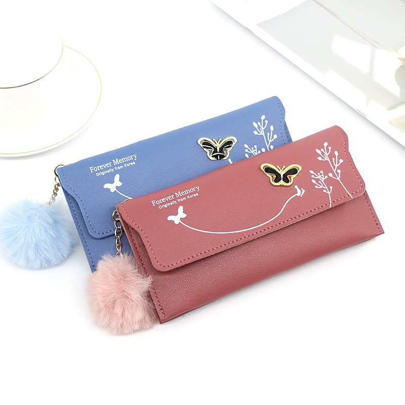 Elegante ocasional de las nuevas mujeres larga cartera mariposa flor simple cambio certificado tarjeta bancaria Cartera Embrague