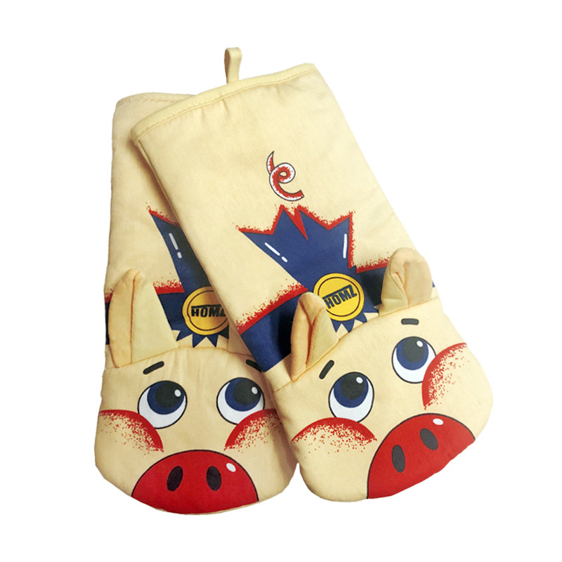 Fábrica al por mayor de algodón de cerdo resistente a altas temperaturas horno microondas horno anti-escaldado hornear guantes de aislamiento térmico de una sola pieza entrega