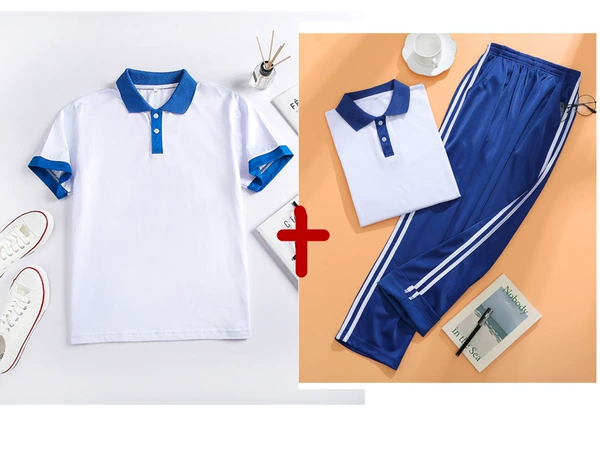Blue collar pants with two stripes