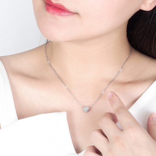 Pure Silver S925 Universal Necklace for Women, Pin-Style Lulutong with Bead-Threaded Heart, Adjustable Box Chain, Factory Wholesale