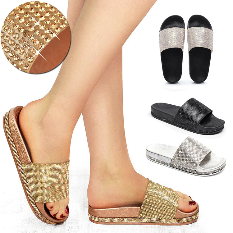 Slippers for Women to Wear Outside 2023 Diamond Slippers Cross-Border Fashion Casual Slippers Thick-Soled European and American Slippers Women's Rhinestones