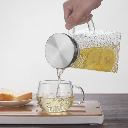 Square hammered cold kettle heat-resistant cold kettle set high borosilicate glass pot household juice pot transparent tie pot