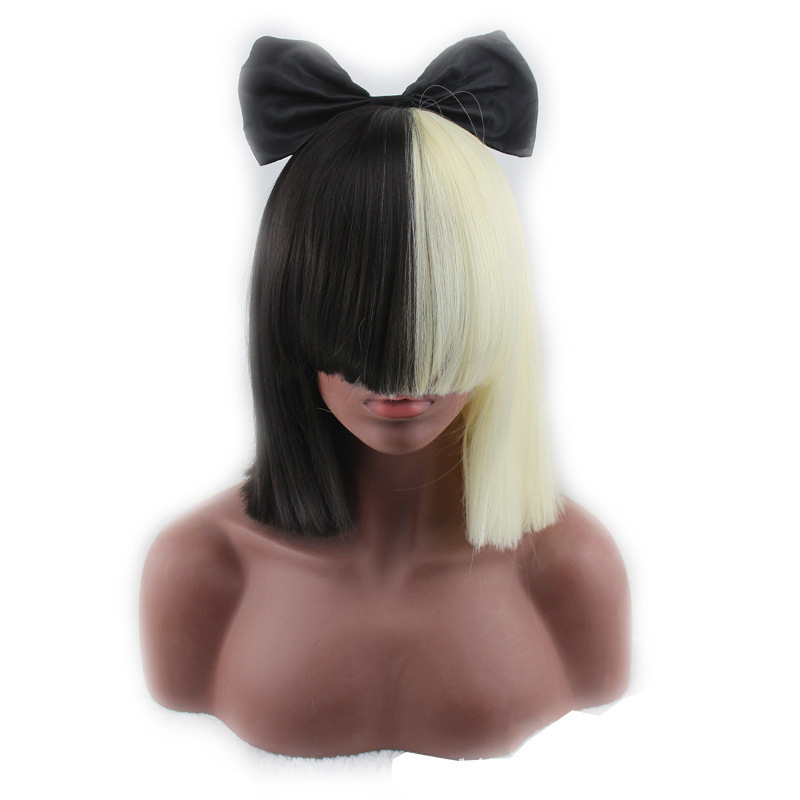 Sia Celebrity Singer's Same Style Thisisacting Black and Light Gold Mixed Color Cos Wig, Same Style as the Celebrity