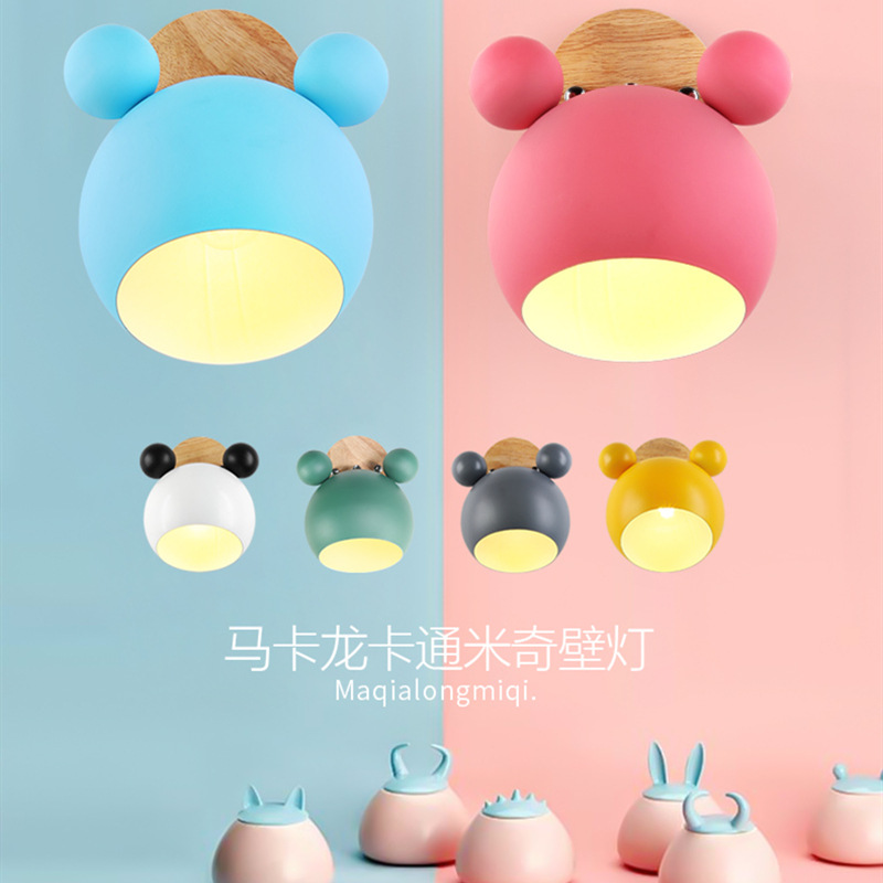 Nordic lámpara de pared simple dormitorio lámpara de noche habitación de los niños de dibujos animados personalidad creativa LED macaron lindo lámparas