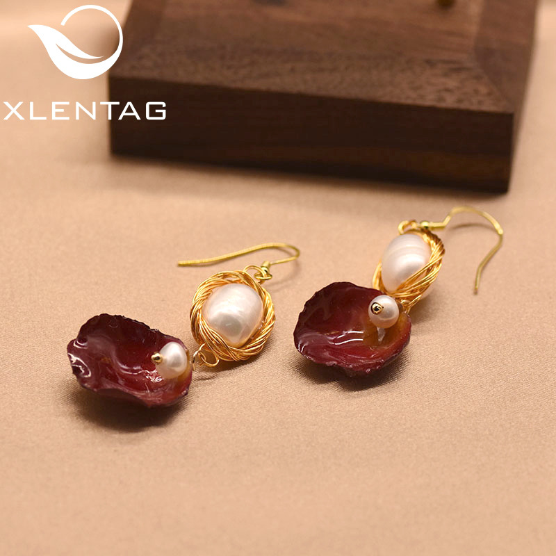 Pendientes de perlas de alto grado de plata 925 gancho de oreja pendientes de perlas de agua dulce elegante retro bobinado Pétalos naturales al por mayor