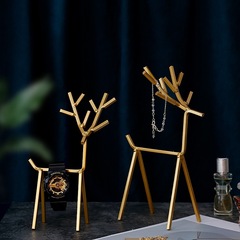 北歐輕奢鐵藝桌面創意幾何擺件金色小鹿動物工藝品家居擺設裝飾品