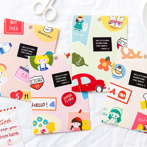 Greeting Florala, use more decorative stickers for a fun vacation, cute cartoon handbag decorative stickers, 20 pieces in 4 designs.