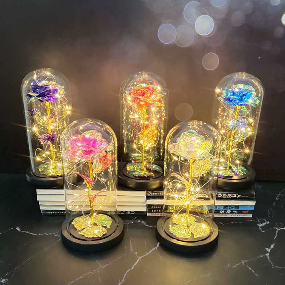 Стеклянная подарочная коробка-купол с LED-розой, ручная декоративная лампа-ларцер для Дня Святого Валентина и Дня матери