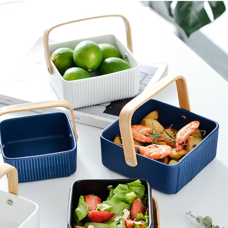 Cestas de frutas a rayas japonesas simples, cestas de cerámica creativas para restaurantes, tazón de ensalada creativo, bandeja de frutas secas, caja de almacenamiento de joyas