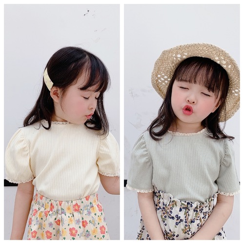 adbaby children's clothing 2024 summer new products girls Korean lace short-sleeved T-shirt bottoming shirt 20566