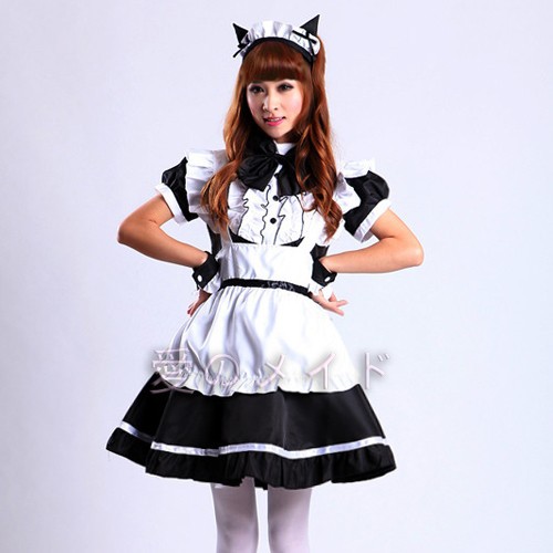 Clearance~Super Cute Ruffled Maid Outfit with Cat Ears, Cosplay Women's Performance Costume, Restaurant Uniform
