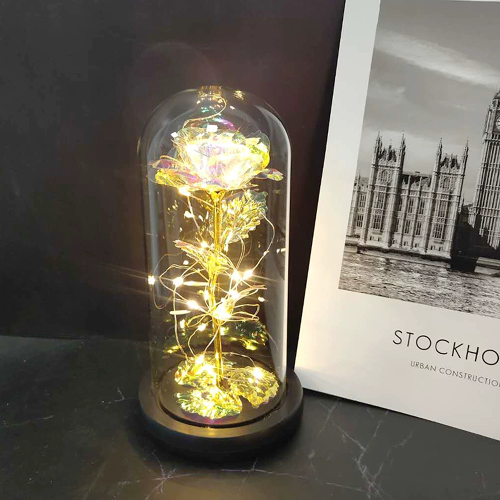 Стеклянная подарочная коробка-купол с LED-розой, ручная декоративная лампа-ларцер для Дня Святого Валентина и Дня матери