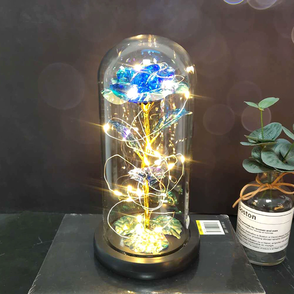 Стеклянная подарочная коробка-купол с LED-розой, ручная декоративная лампа-ларцер для Дня Святого Валентина и Дня матери