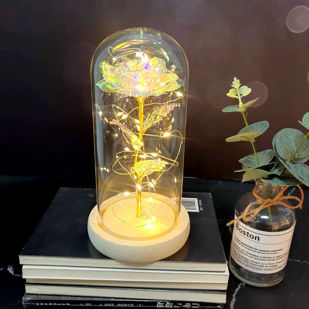 Стеклянная подарочная коробка-купол с LED-розой, ручная декоративная лампа-ларцер для Дня Святого Валентина и Дня матери