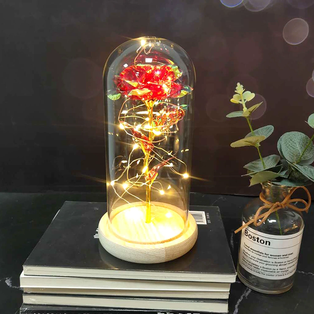 Стеклянная подарочная коробка-купол с LED-розой, ручная декоративная лампа-ларцер для Дня Святого Валентина и Дня матери