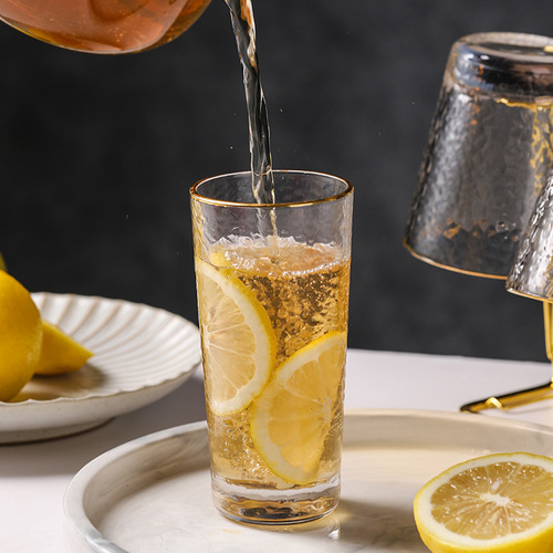 French Crystal Japanese Gold Edge Hammered Pattern Transparent Juice Milk Glass Cup Set Instagram Celebrity Household Ice Water Cup