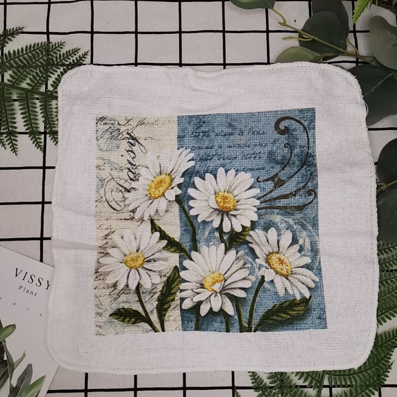 Export-ready terry cloth printed with European and American pastoral floral designs, absorbent kitchen gift square towel