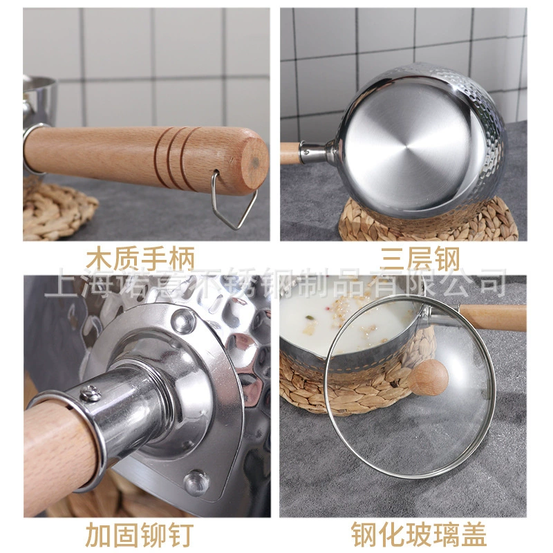 Кастрюля из нержавеющей стали Xueping безпригарная японского стиля с деревянной ручкой, многофункциональная кастрюля для супов, толстая миска для лапши быстрого приготовления, кухонный прибор