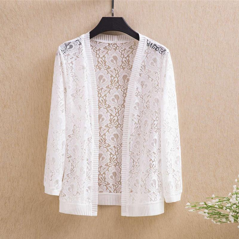 New short lace cardigan for women, three-quarter sleeve, shawl, perfect for layering under a skirt, plus size, sun protection, or air conditioning.