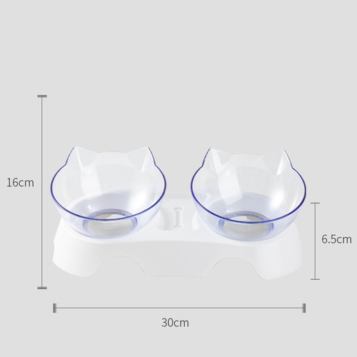 Cat bowl cat face protection cervical spine cat bowl cat feeding and drinking water pet transparent double bowl cat food bowl plastic cat bowl
