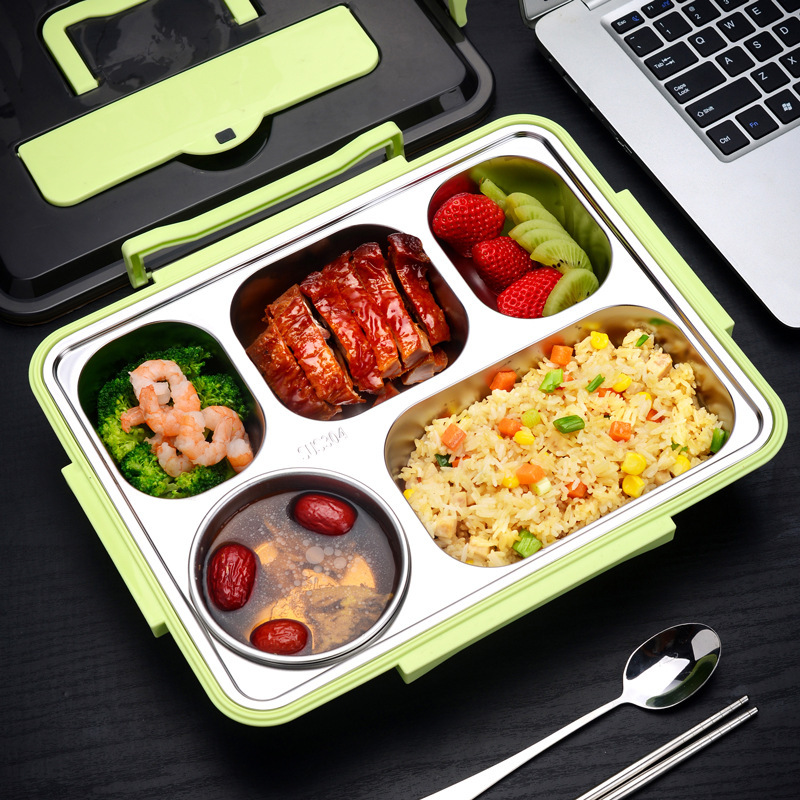 304 Stainless Steel Insulated Portable Lunch Box Student Sealed Lunch Box Children's Dinner Plate Snack Box Partition Lunch Box