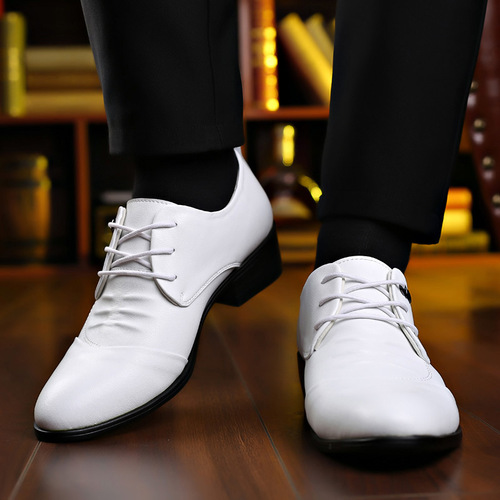 Inner height-increasing leather shoes for men, cowhide youth, soft sole, soft surface, white men's shoes, small white shoes, lace-up wedding shoes, drop shipping