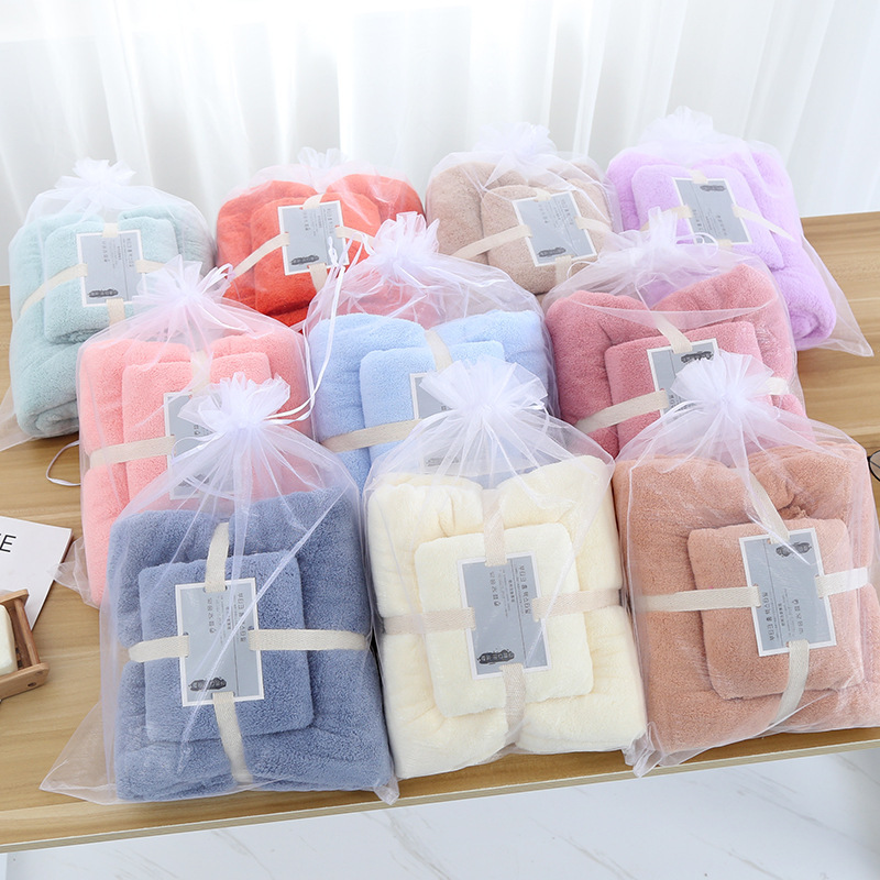 Factory wholesale coral fleece towel towel gift suit thickened mother and child towel a generation of printed logo