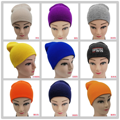 European and American knitted hats, knitted men's beanies, solid color acrylic woolen hats with logo wholesale manufacturer