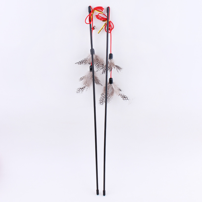 Con cuentas de Polka Dot pluma Negro Varilla divertido gato palo al por mayor elástico divertido gato Varilla de plástico gato juguete interactivo suministros para mascotas