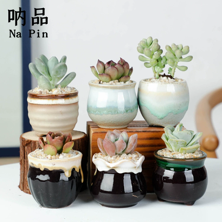 Внешняя торговля Экспорт мясистая проточная глазурь дышащий маленький цветочный горшок для большого пальца свежая печь мясистый цветной Завод керамический цветочный горшок