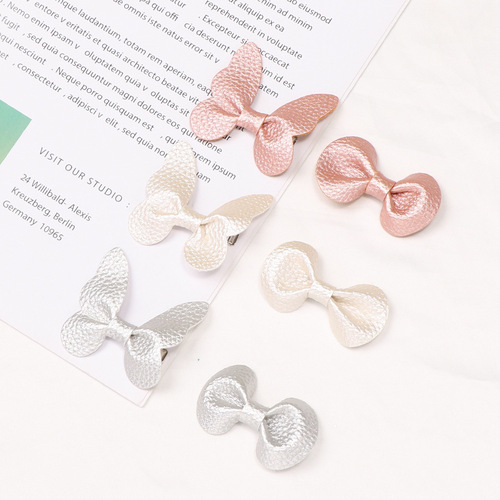 ins litchi pattern butterfly hair clip 91208 cross-border creative new children's hair accessories solid color round ear bangs clip