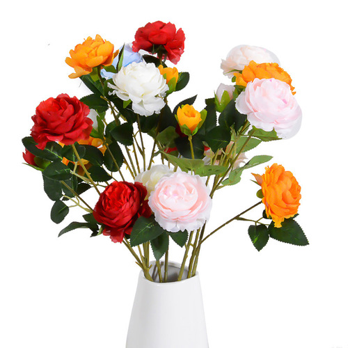 3-head European peony European core-packed peony artificial flower fake flower wedding photo studio decoration western rose manufacturer wholesale