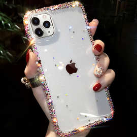 适用16手机壳iphone15时尚少女心闪粉14promax水钻星星边框DIY壳